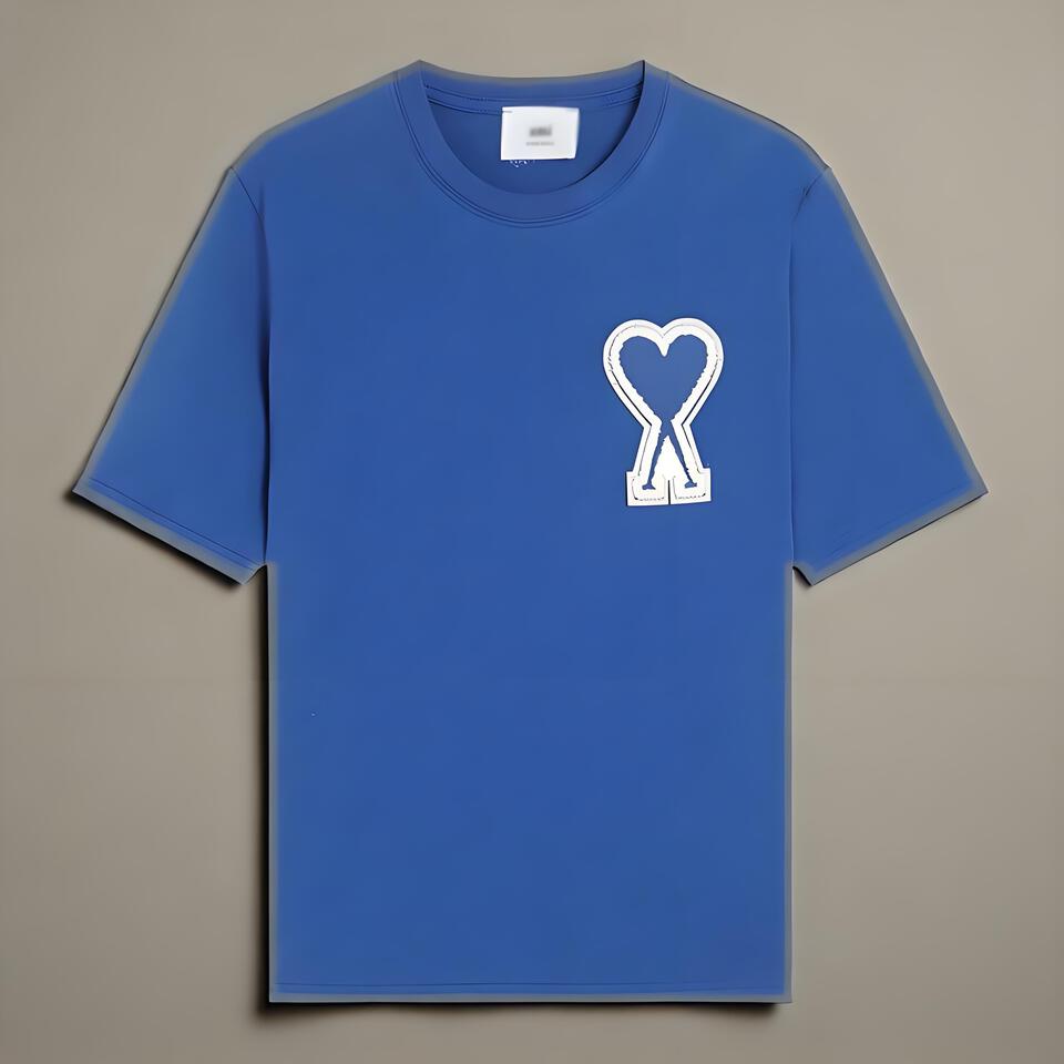 AMI Paris Blue Cotton Embroidered Heart Unisex T-Shirt