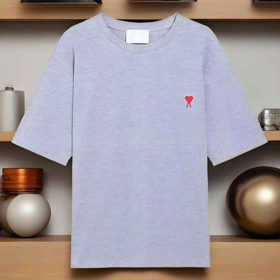 Ami Paris Grey Oversized Cotton T-Shirt Unisex Embroidered Logo