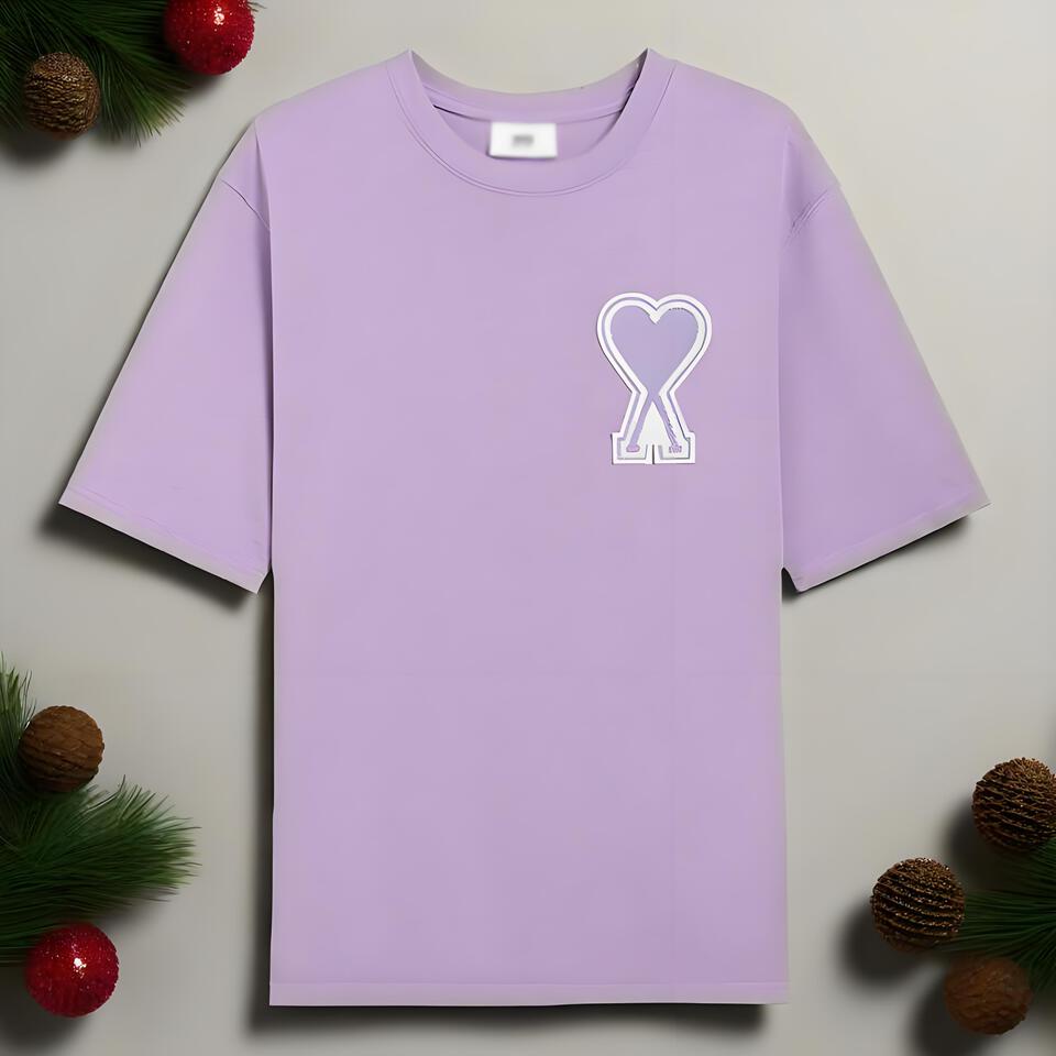 AMI Paris Lavender Cotton Crew Neck T-Shirt Unisex Heart Graphic Tee
