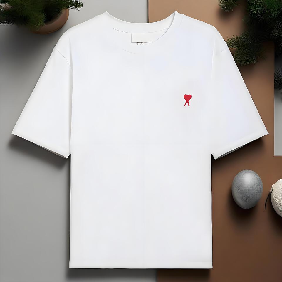 Ami Paris White Heart Embroidered Unisex Cotton T-Shirt