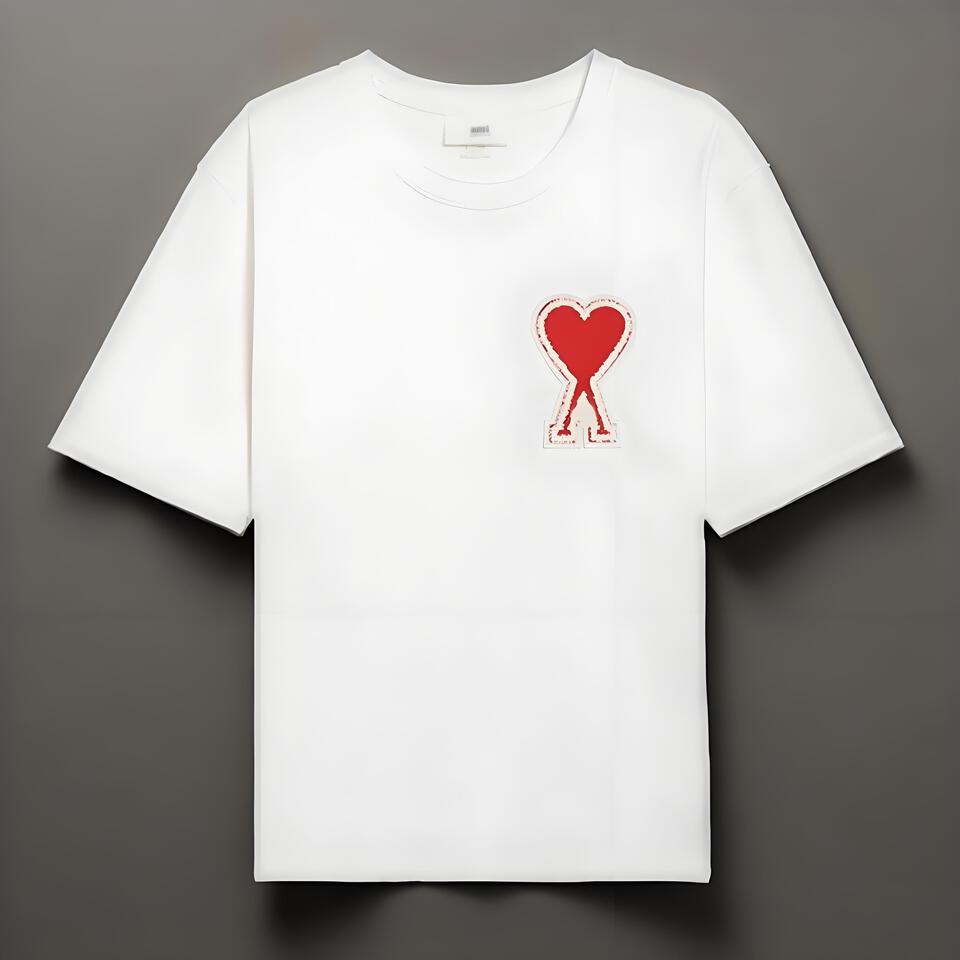 AMI White Heart Embroidered Cotton T-Shirt