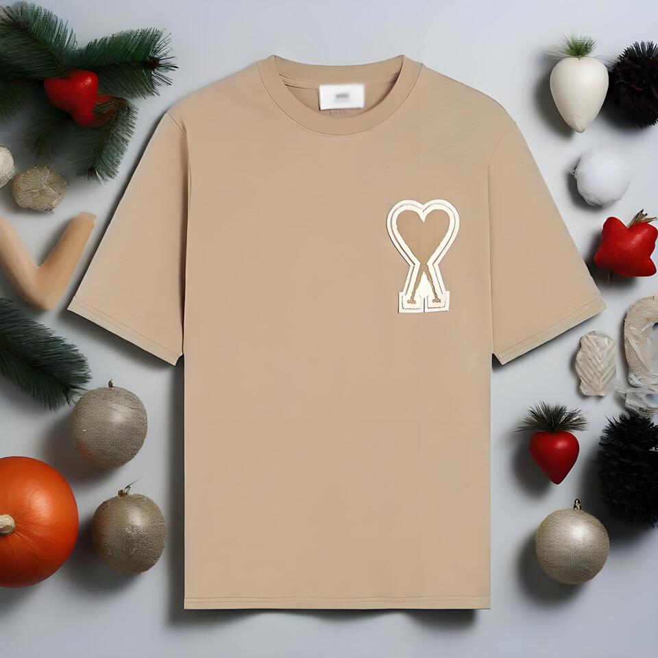 AmiAMI Beige Cotton Unisex Heart Embroidered T-Shirt