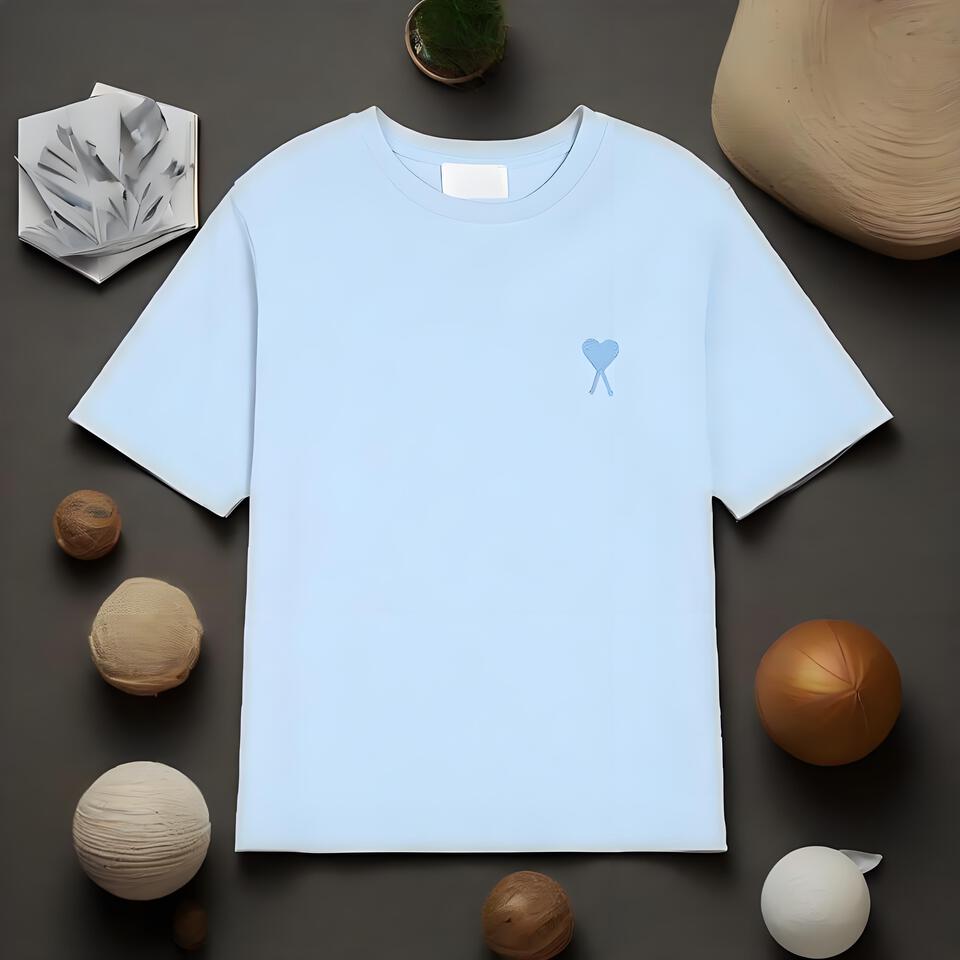 AmiAMI Light Blue Cotton Breathable Embroidered T-Shirt