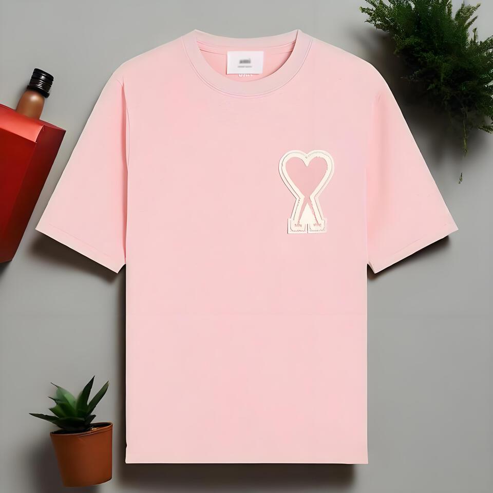 AmiAMI Pink Cotton Embroidered Heart Loose Tee