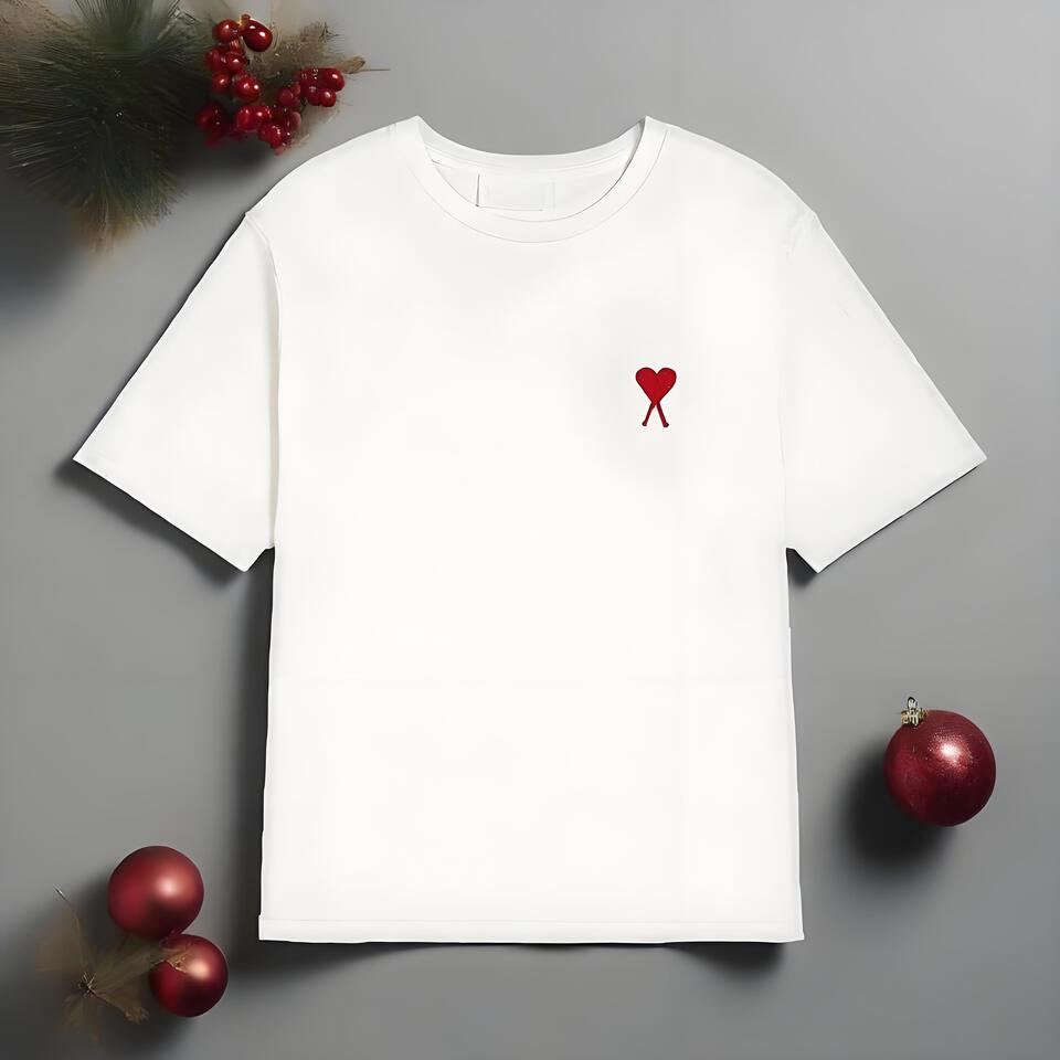 AmiAMI White Cotton Embroidered Short Sleeve T-Shirt