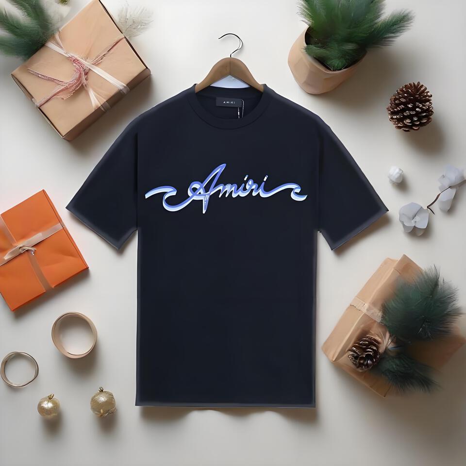 Amiri Black Cotton Crewneck T-Shirt Embroidered Loose Fit Unisex