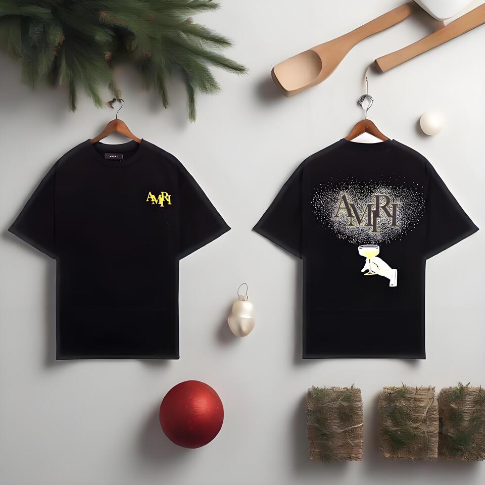 AMIRI Black Cotton T-Shirt Loose Fit Unisex Streetwear Print