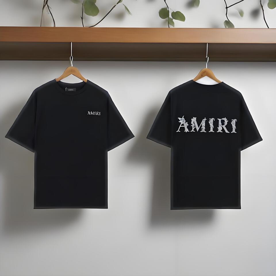 AMIRI Black Cotton Unisex Streetwear Short Sleeve T-Shirt