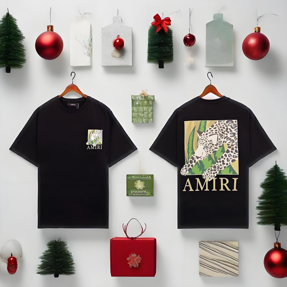 AMIRI Black Loose Cotton Tee Leopard Print Streetwear Unisex