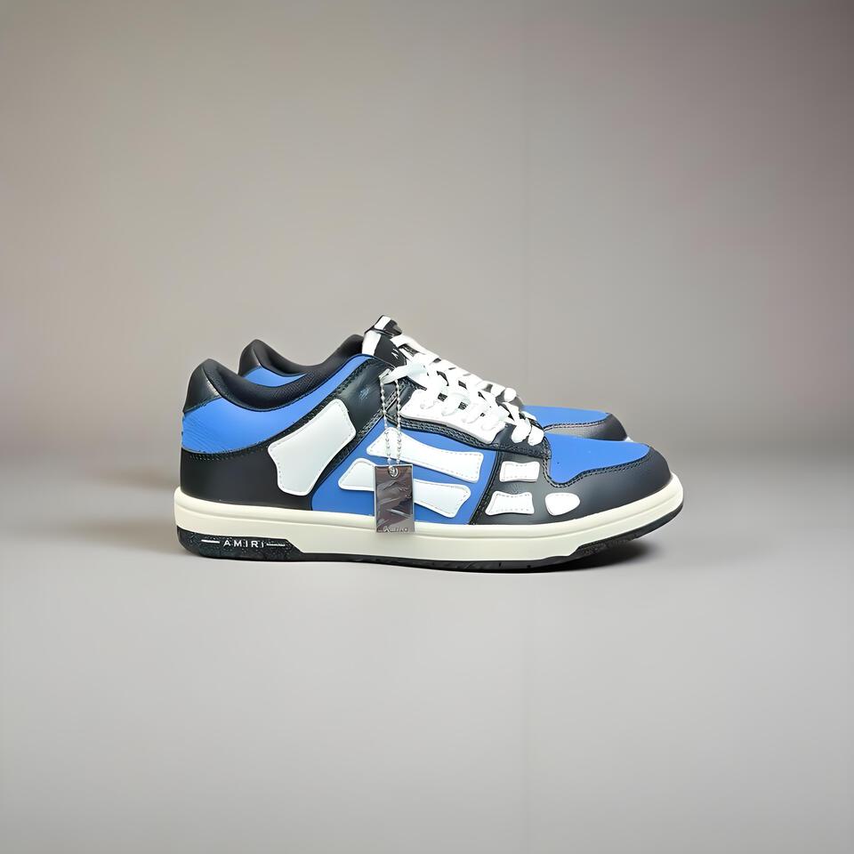 AMIRI Bone Runner Low-Top Sneakers in Blue, White, and Black Leather