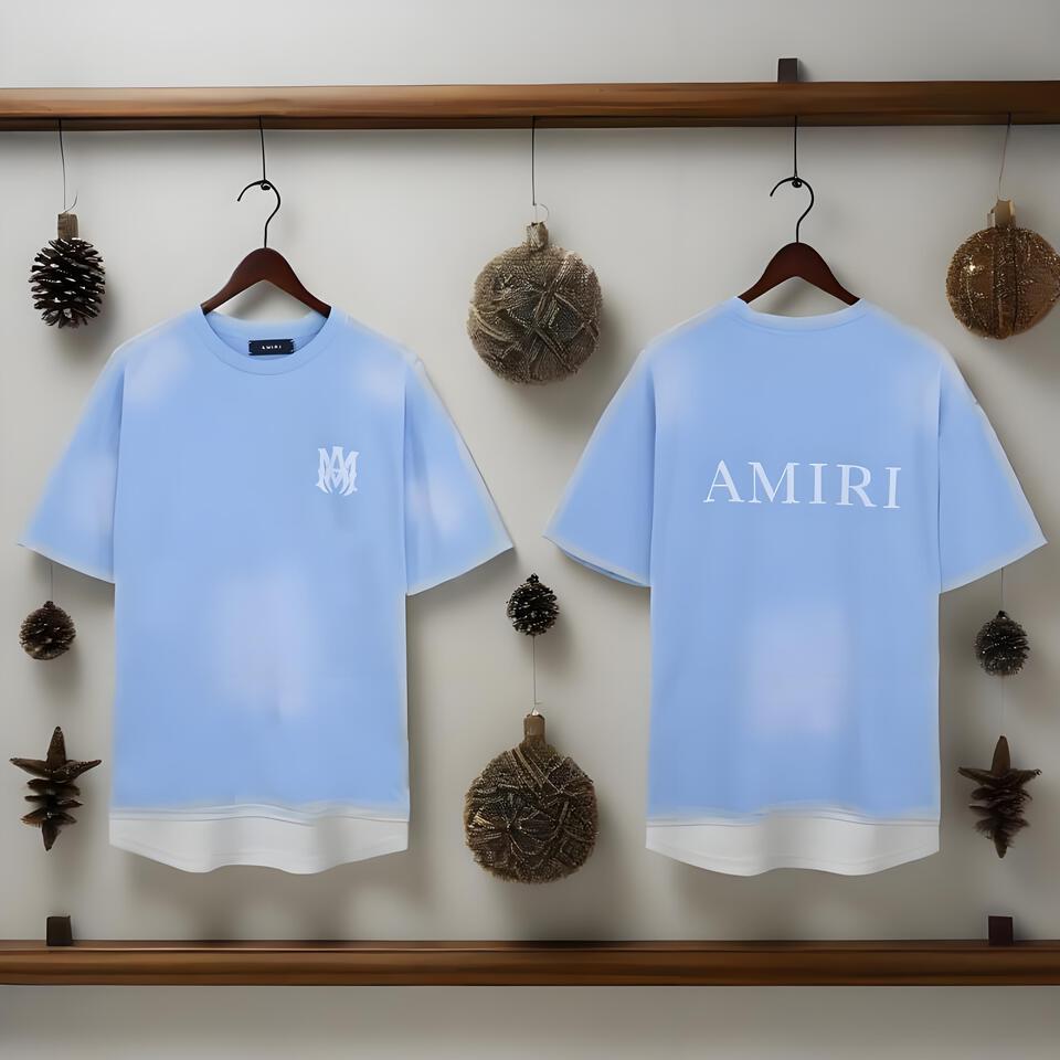 AMIRI Light Blue Cotton Oversized T-Shirt Unisex Streetwear