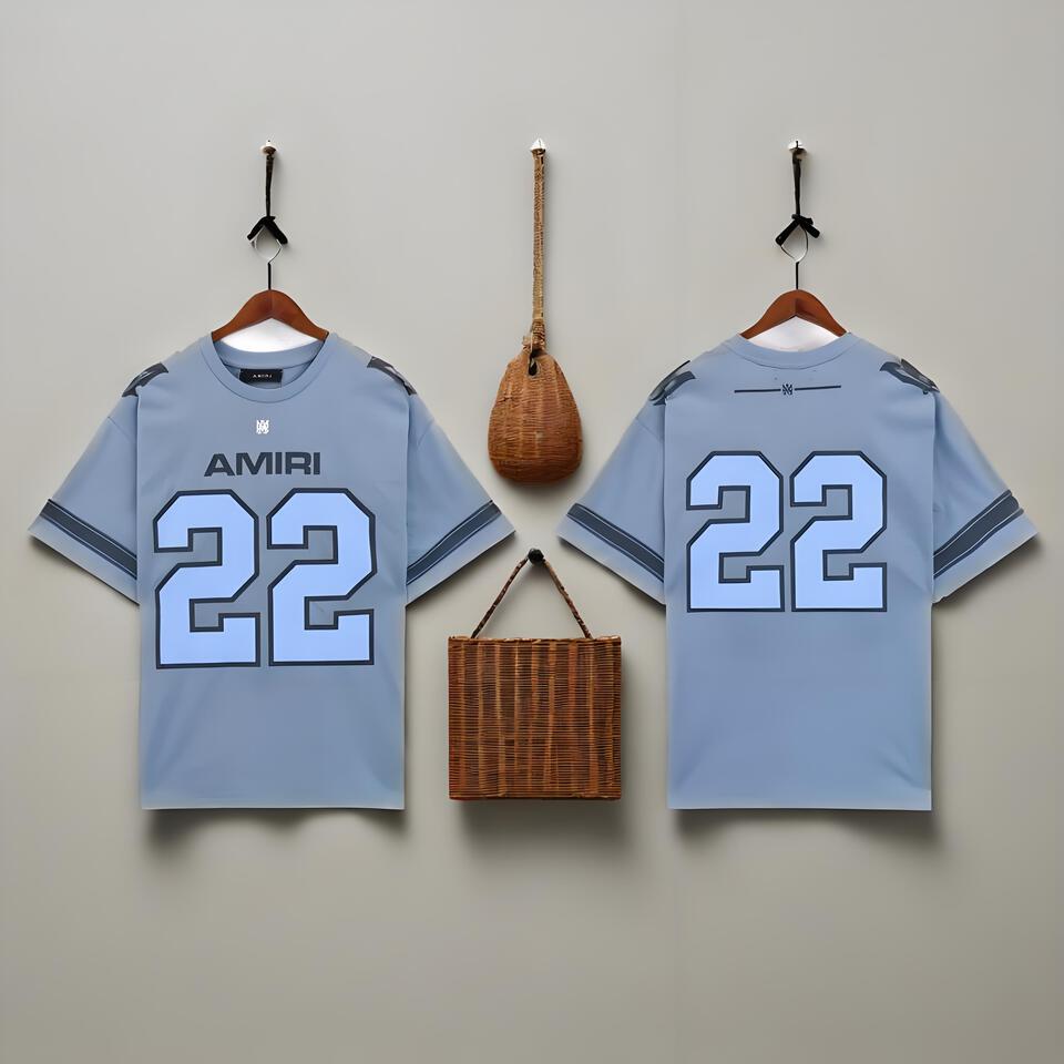 Amiri Light Blue Cotton Street 22 Number Print T-Shirt