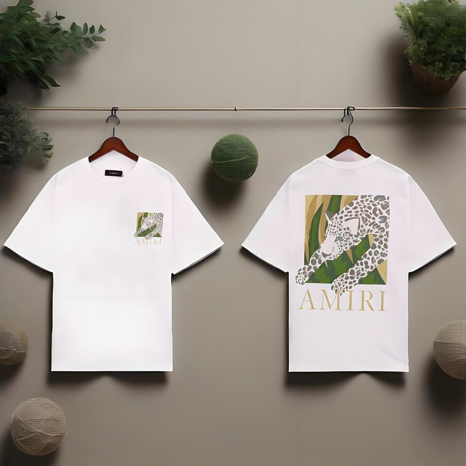 AMIRI Loose White T-Shirt Leopard Print Cotton Unisex Streetwear
