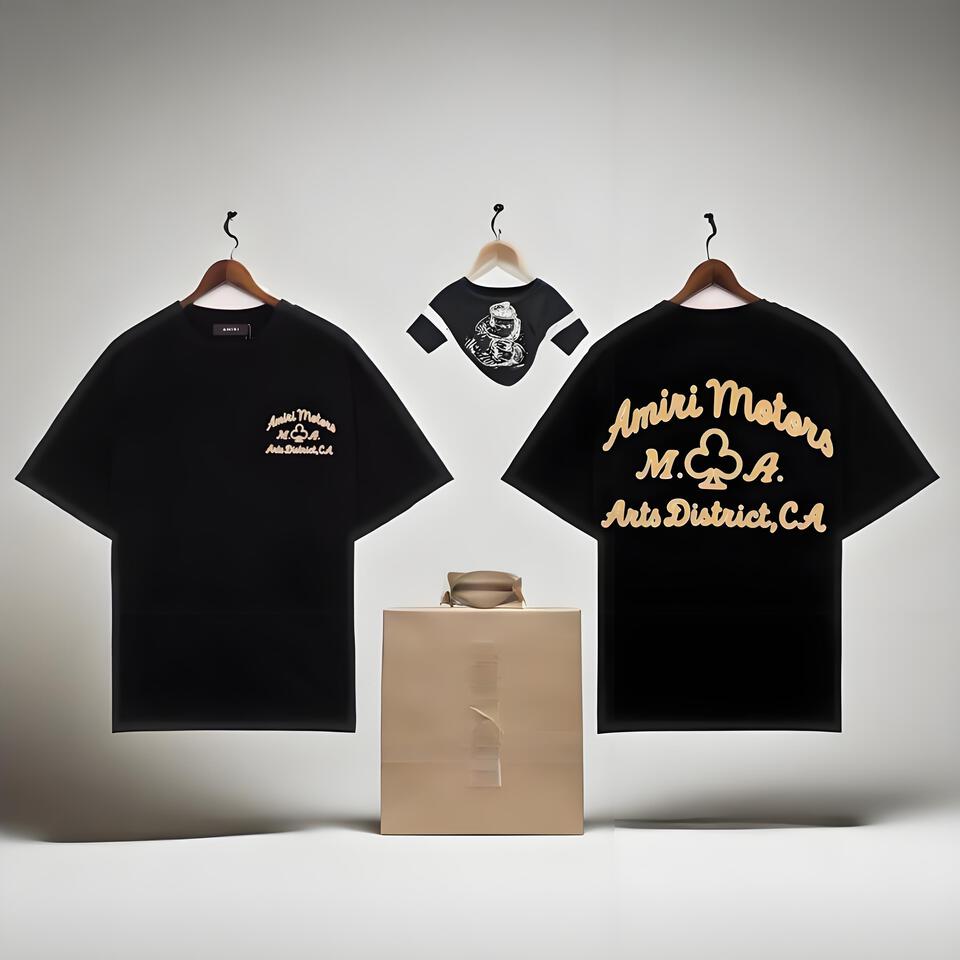 Amiri Motors Unisex Black Oversized Cotton T-Shirt Streetwear Print