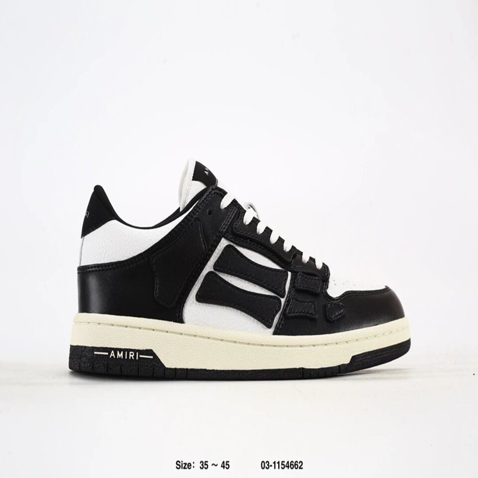 AMIRI Skel-Top Black White Skeleton Print Leather Low Top Sneakers