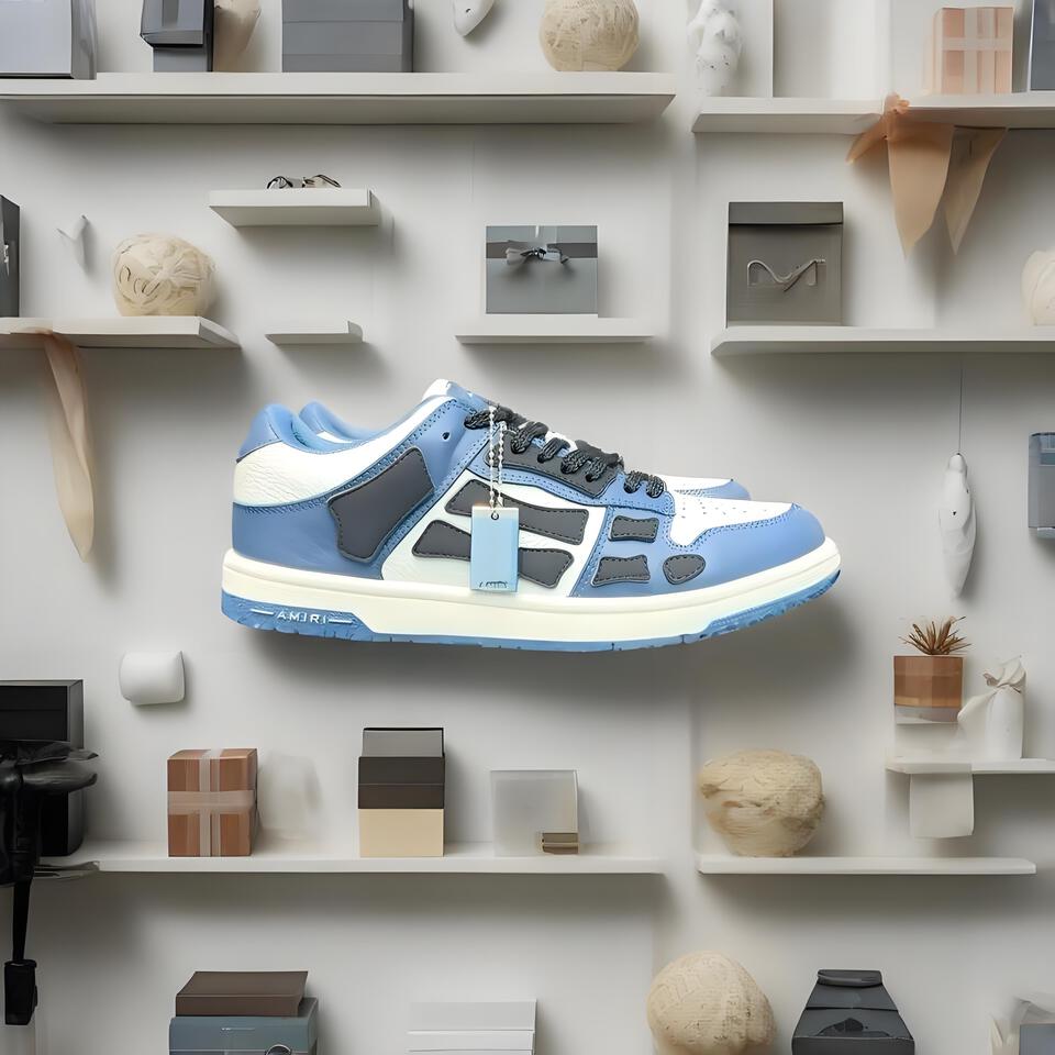 AMIRI Skel Top Low Top Sneakers Blue White Black Leather Casual Shoes