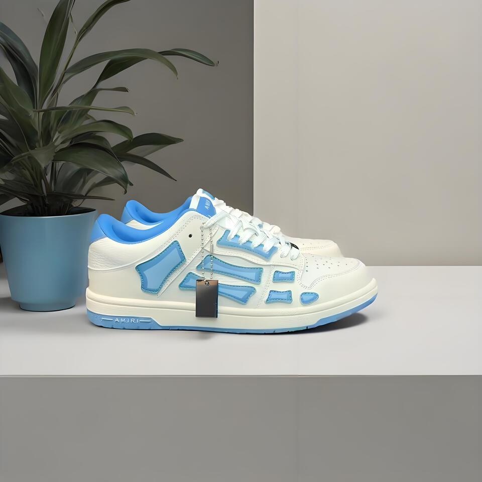 AMIRI Skel-Top White Blue Bone Leather Low-Top Sneakers