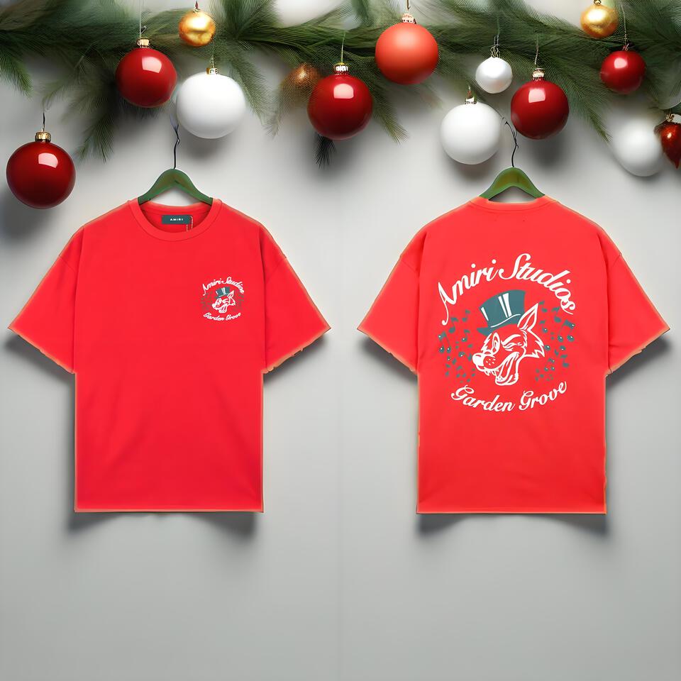 Amiri Studios Red Cotton T-Shirt Unisex Streetwear Crewneck Top