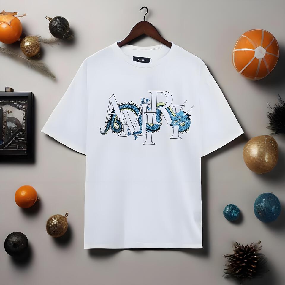 Amiri White Cotton Loose Dragon Print T-Shirt