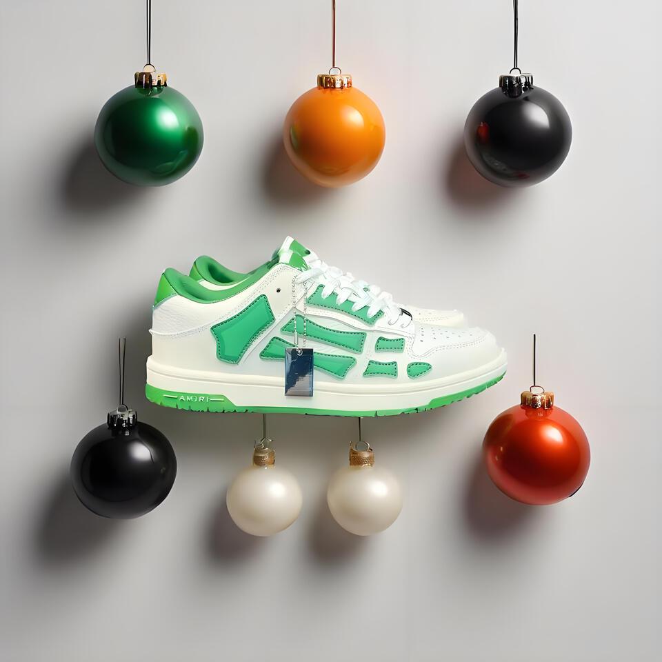 AMORTI White Green Low Top Sneakers, Breathable Skate Shoes for Men Women, Durable Streetwear Fashion