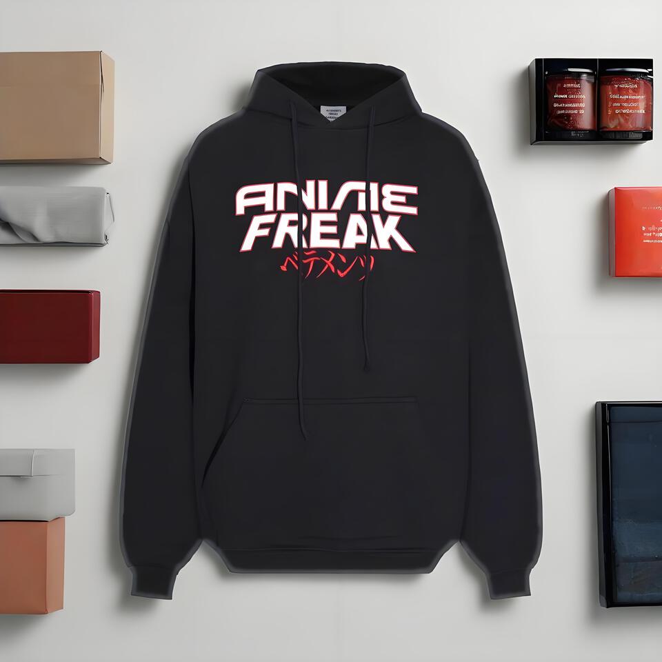Anime Freak Black Hoodie Unisex Cotton Print