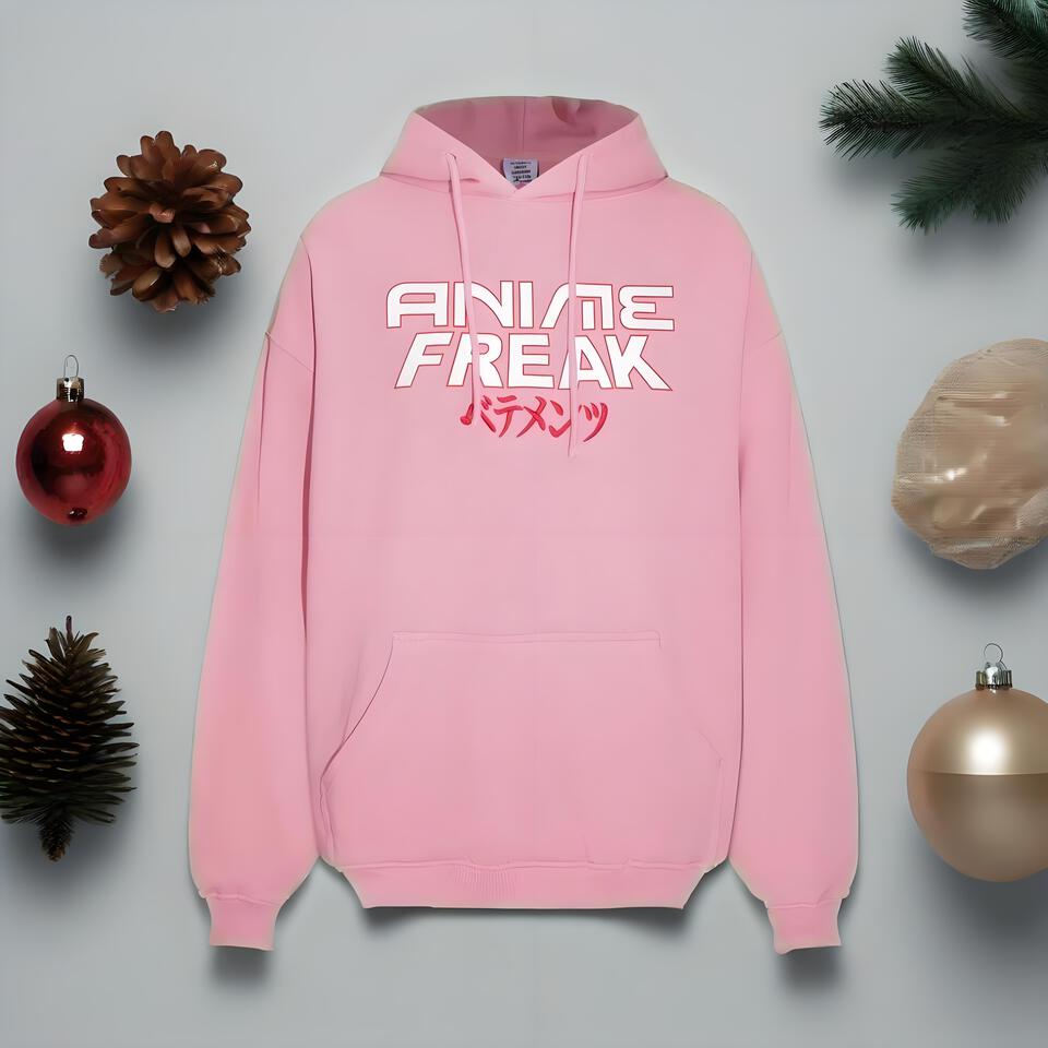ANIME FREAK Pink Hoodie Unisex Cotton Anime Print Sweatshirt
