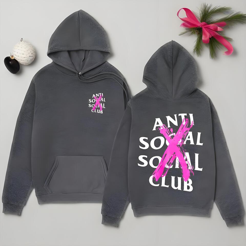 Anti Social Social Club Grey Hoodie Streetwear Graffiti Unisex