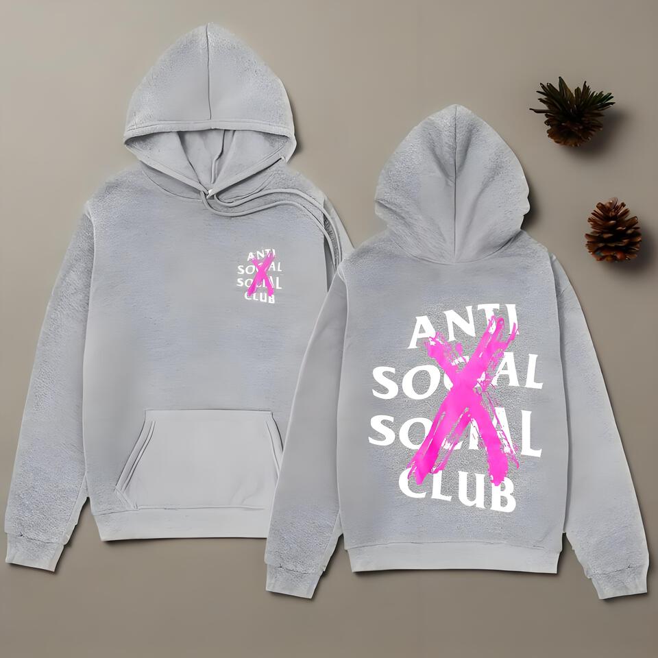 Anti Social Social Club Grey Hoodie Unisex Streetwear Oversized Fit