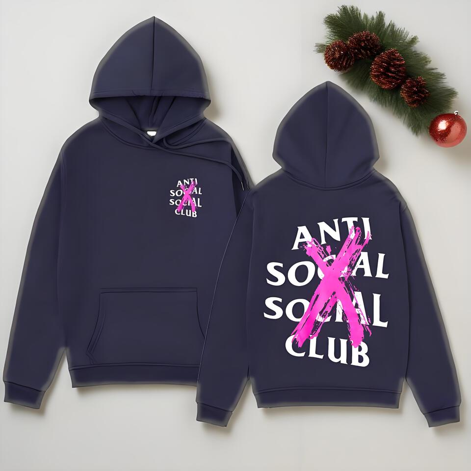 Anti Social Social Club Navy Blue Cotton Hooded Sweatshirt