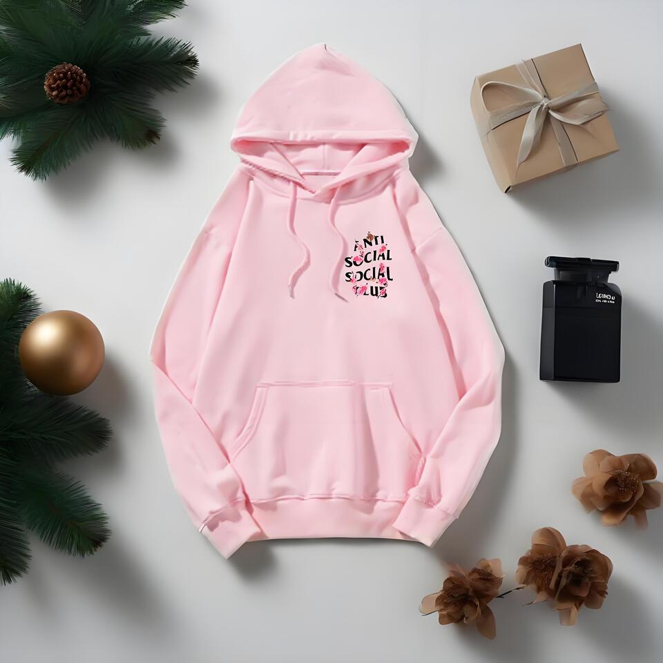 Anti Social Social Club Pink Hoodie Streetwear Unisex Cotton Pullover