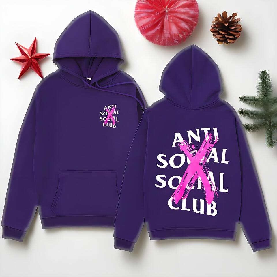 Anti Social Social Club Purple Hoodie Unisex Street Graffiti