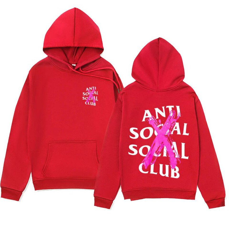 Anti Social Social Club Red Hooded Sweatshirt Unisex Streetwear