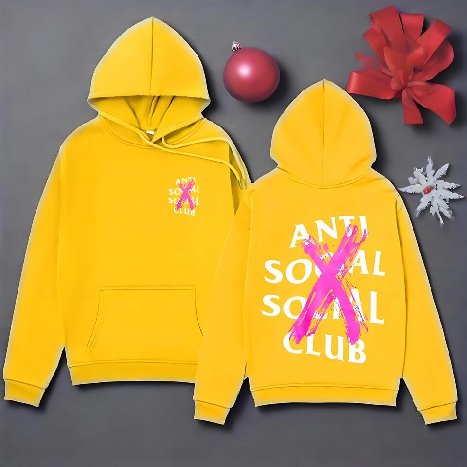 Anti Social Social Club Yellow Hoodie Cotton Streetwear Unisex