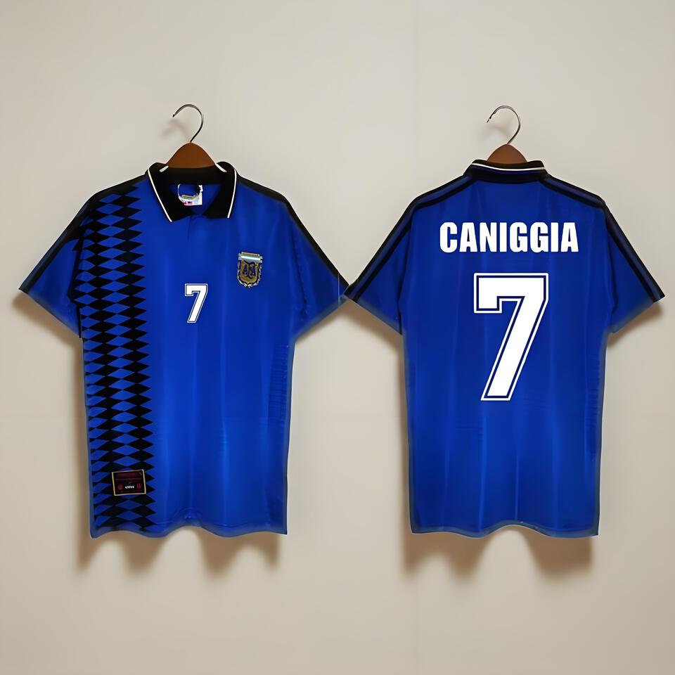 Argentina 94 Away Blue Caniggia Cotton Retro Soccer Jersey Vintage Football Shirt