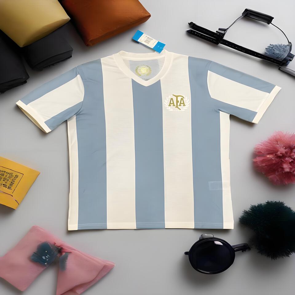Argentina Team Blue and White Stripe Breathable V-Neck T-Shirt for Men and Women