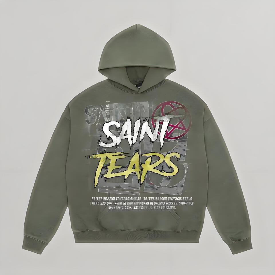 Army Green Hooded Cotton Sweatshirt Unisex Streetwear