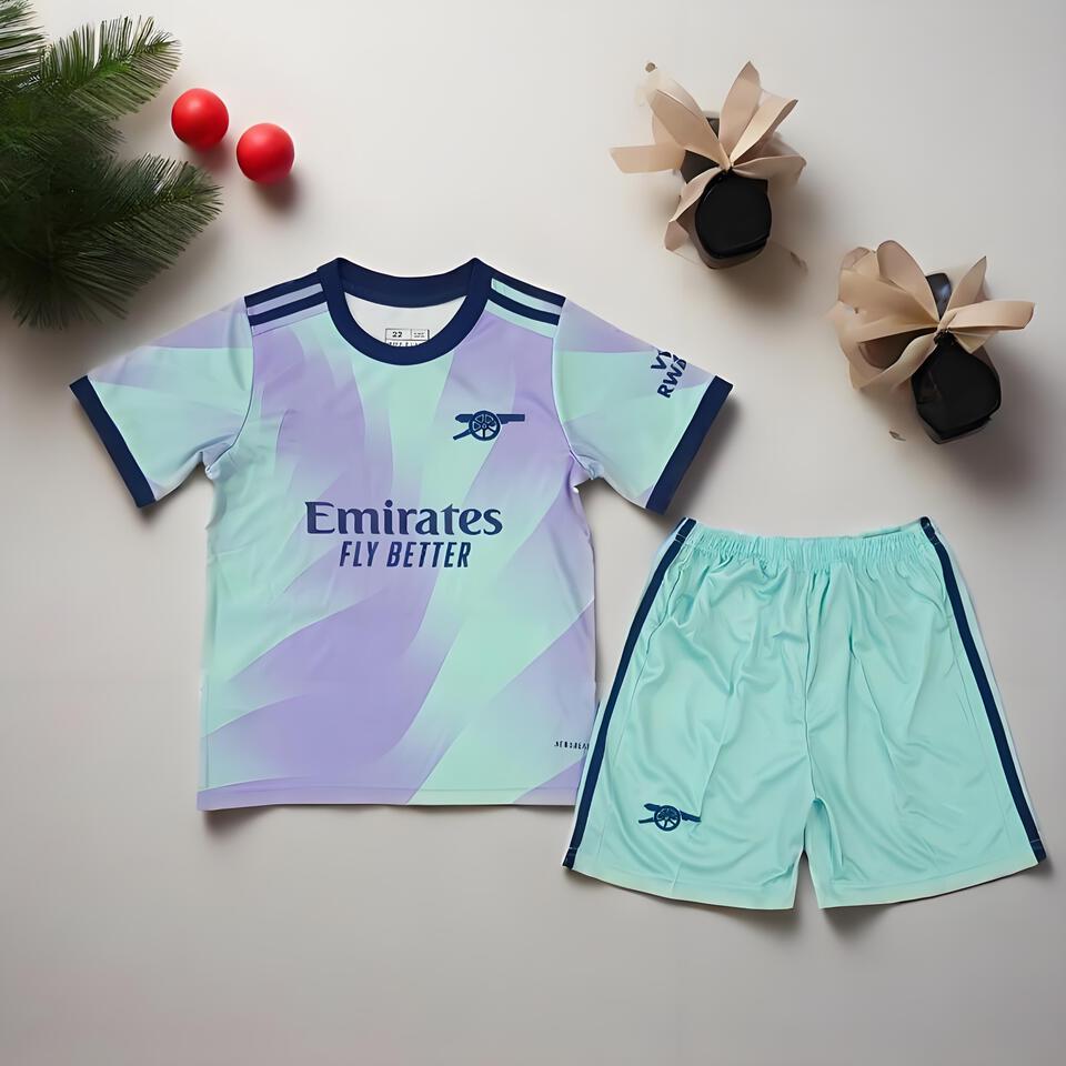 Arsenal Kids Light Purple Green Sports Kit, Youth Football Jersey