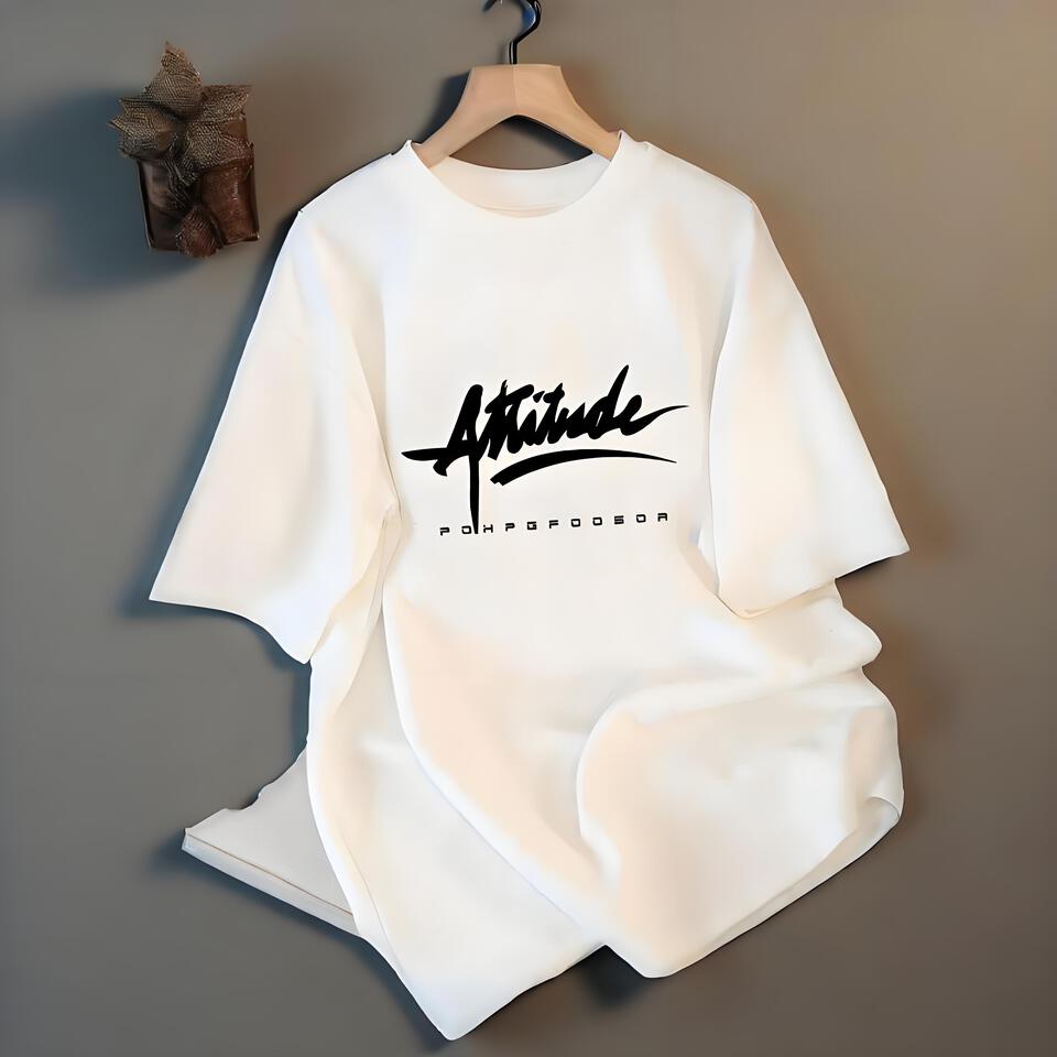 Attitude White Loose-Fit Cotton T-Shirt