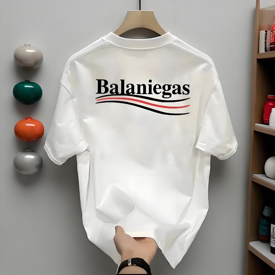 Balaniegas White Cotton T-Shirt Unisex Loose Fit Casual Tee