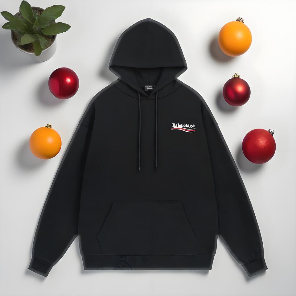 Balenciaga Black Cotton Hoodie Embroidered Streetwear Oversized