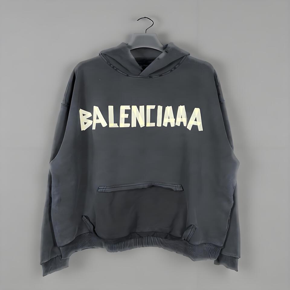 Balenciaga Black Hoodie Distressed Graffiti Unisex Streetwear