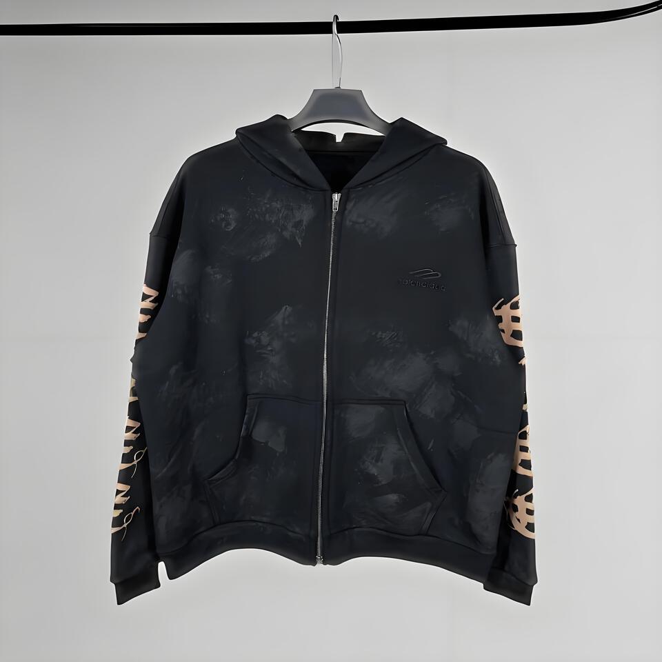 Balenciaga Black Splatter Print Cotton Hoodie