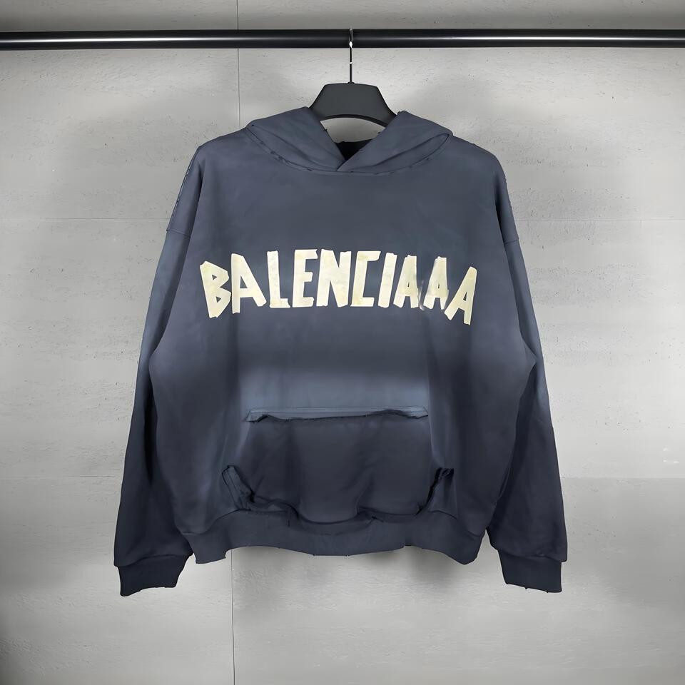 Balenciaga Gray Distressed Cotton Hoodie