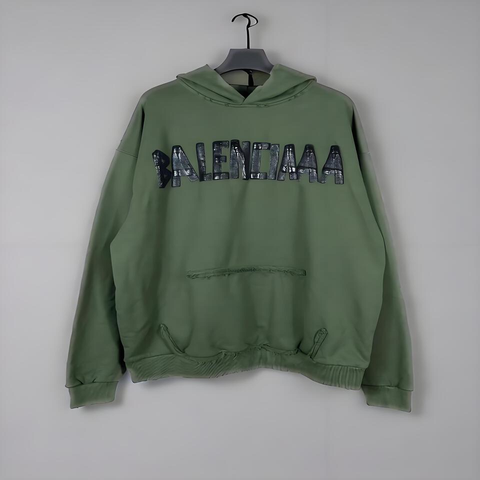 Balenciaga Green Cotton Hoodie Unisex Oversized Retro Streetwear