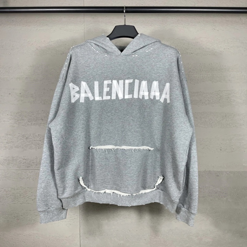 Balenciaga Grey Hoodie Deconstructed Streetwear Style