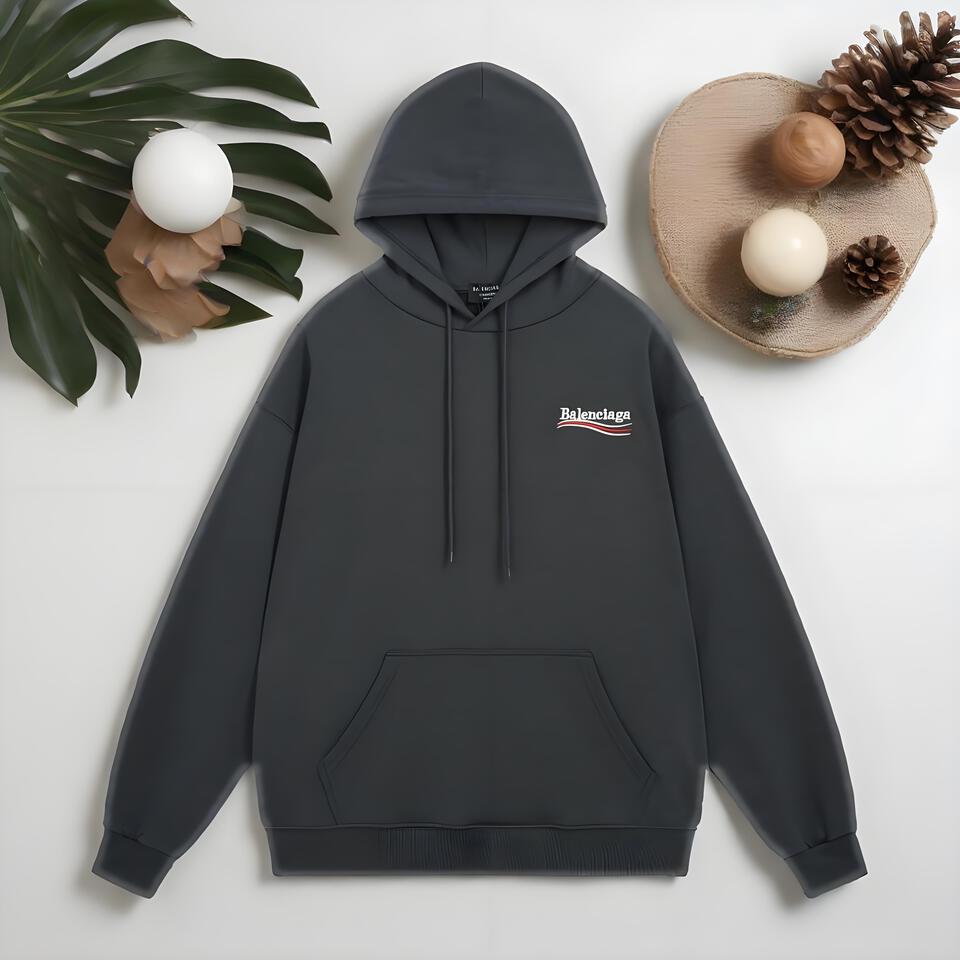 Balenciaga Hooded Sweatshirt Grey Cotton Unisex Streetwear Oversized