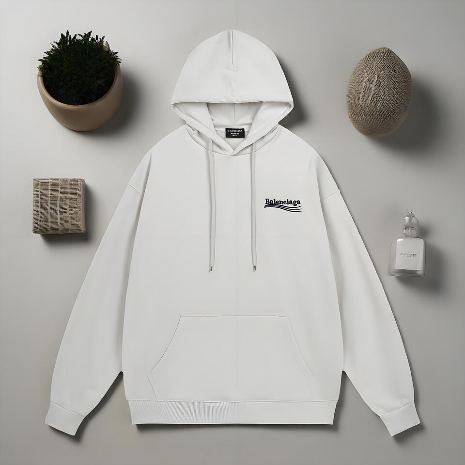 Balenciaga Light Grey Embroidered Hoodie Unisex Streetwear