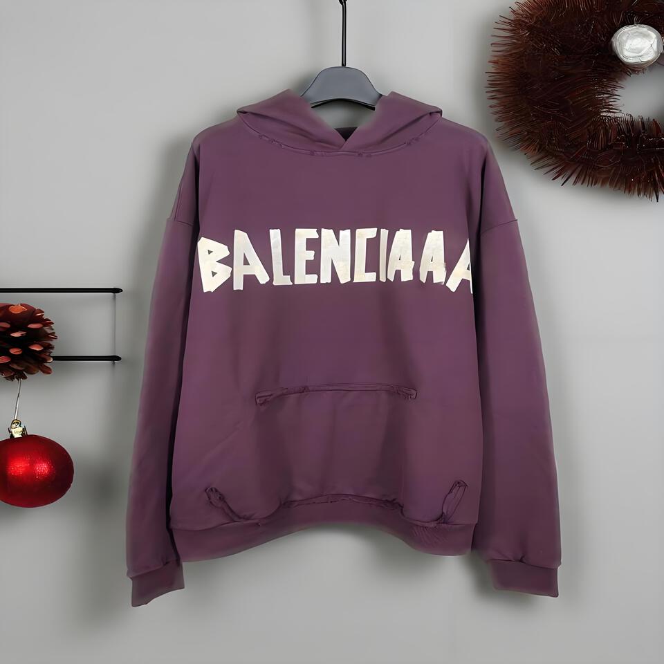 Balenciaga Purple Distressed Hoodie Unisex Streetwear