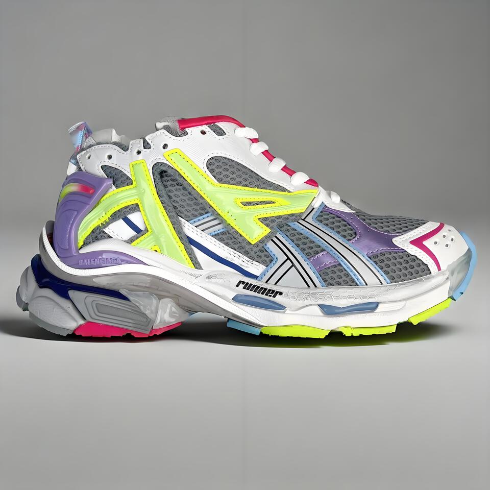 Balenciaga Runner Sneakers in White Grey Purple Yellow Mesh Dad Shoes