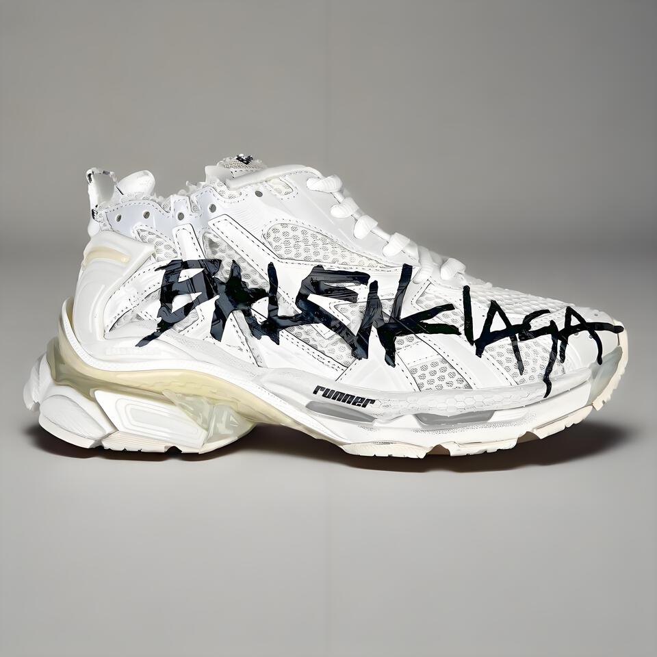 Balenciaga Runner White Black Graffiti Retro Sneakers